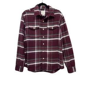 American Eagle Button‎ Up Flannel Shirt Size Medium Maroon Green White Plaid